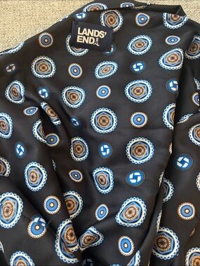 Lands' End Black Scarf with Blue and Brown Medallion Print